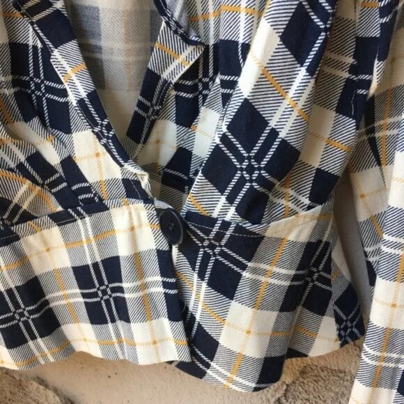 Reformation Lee Top Navy Tartan Plaid Wrap Blouse - Picture 8 of 13